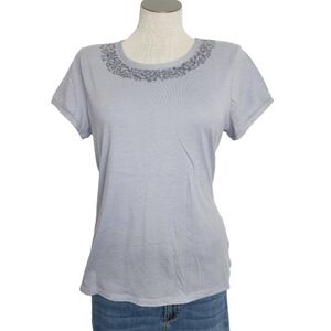 Banana Republic Lavender Sequins Scoop Neck Short Sleeve Women's Top Size L